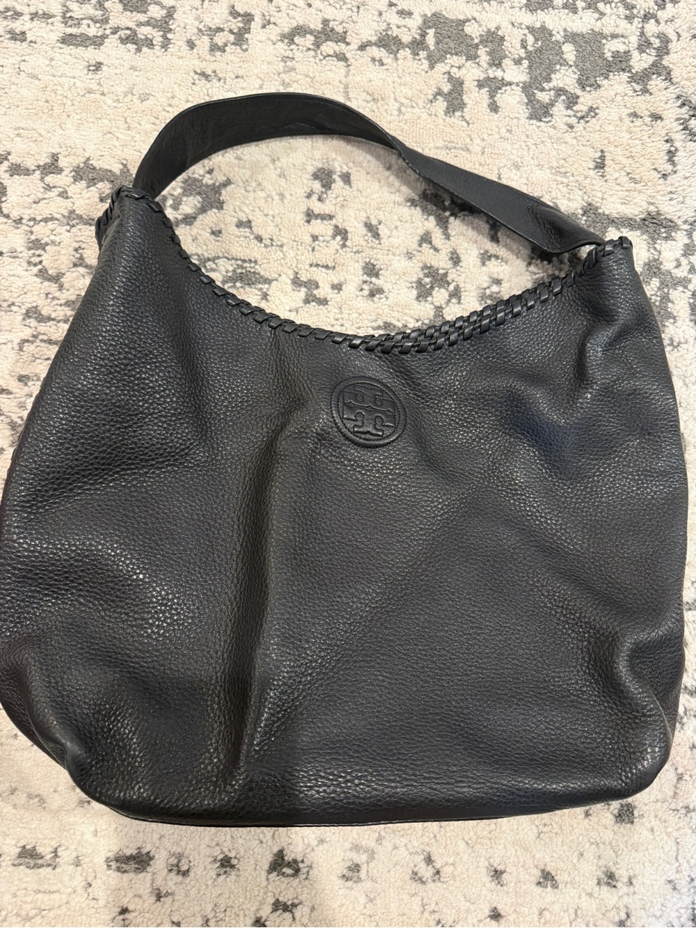 Tory Burch Black Pebbled Leather Shoulder Hobo